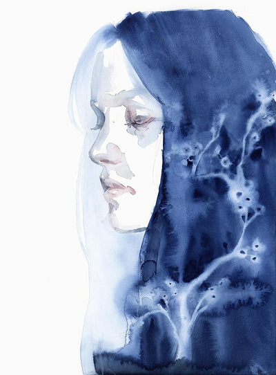 Winter Tree on Blue Porcelain