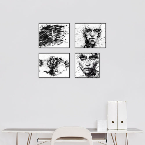 "Agnes Cecile Black & White" Series Set of 4