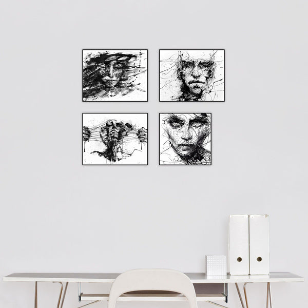 "Agnes Cecile Black & White" Series Set of 4