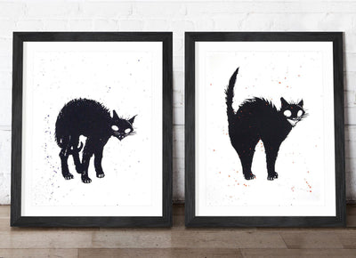Creepy Cat and Scaredy Cat - Hand Embellished Prints
