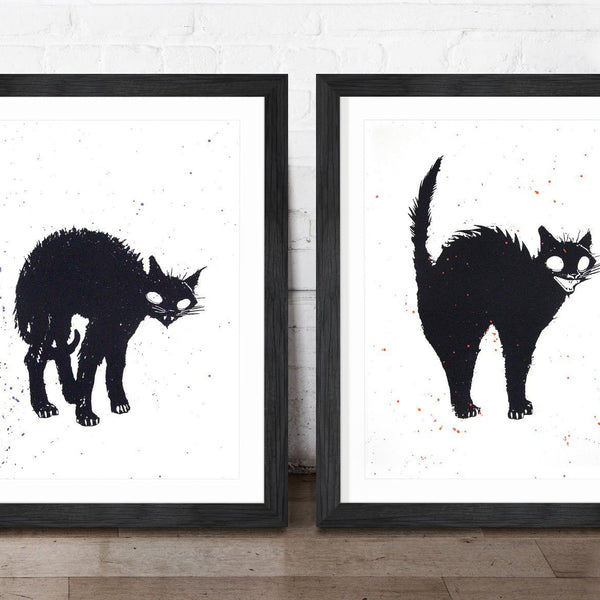 Creepy Cat and Scaredy Cat - Hand Embellished Prints