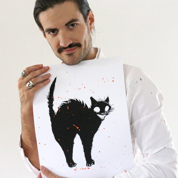 Creepy Cat and Scaredy Cat - Hand Embellished Prints